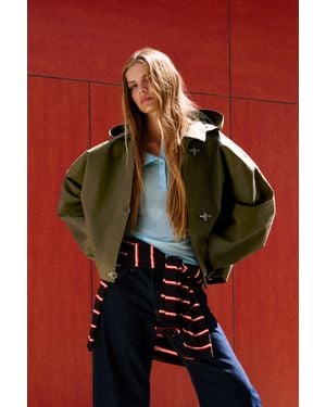 Pull&Bear Short Trench Coat With Hood And Fireman Clasp - Green