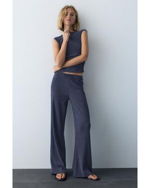 Pull&Bear Wide-Leg Crepe Trousers - Blue