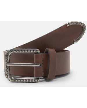 Pull&Bear Leather Effect Belt - Brown