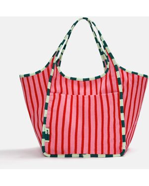 Pull&Bear Striped Fabric Shopper Bag - Red