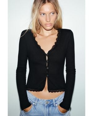 Pull&Bear Lace Button-Up T-Shirt - Black