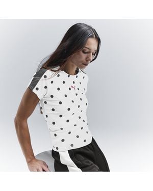 PUMA T7 T-Shirt Met Stippen En Slanke Pasvorm Voor Maat - Wit
