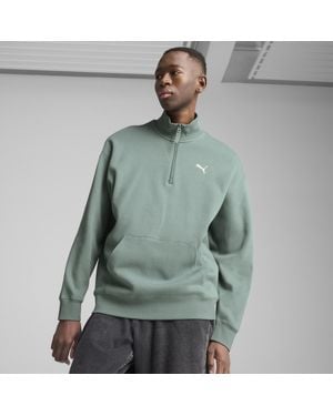 PUMA WARDROBE ESS Relaxed Rundhalsshirt mit halblangem Reißverschluss - Grün