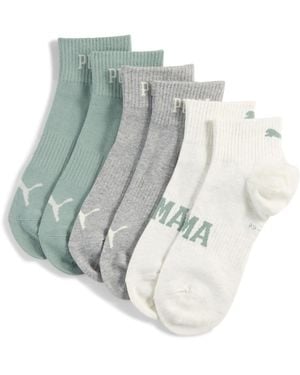PUMA Uniseks Korte Sokken Met Logo (Set Van 3) Groen/Grijs, Maat