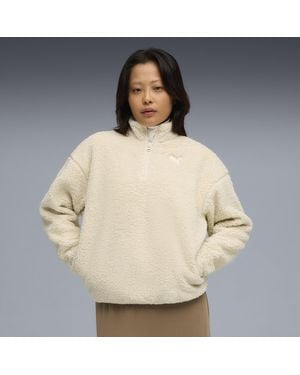 PUMA Essentials Elevated Comfort Sweatshirt Met Halve Ritssluiting En Ronde Hals Voor Maat - Naturel