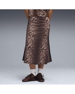 PUMA Falda Midi T7 Leo Luxe Track Para Mujer, Ropa, Negro - Marrón