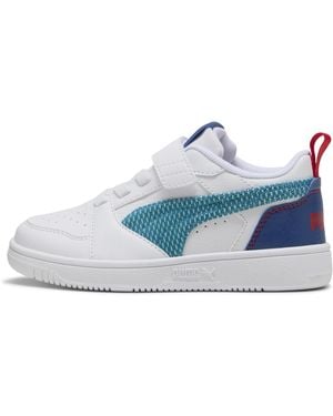 PUMA Zapatillas Rebound V6 Low Run Fun Para Niños, Calzado, Blanco/Tropical Azul/Clyde Royal