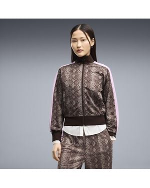 PUMA Chaqueta De Chándal Corta T7 Con Estampado De Serpiente Para Mujer, Ropa, Marrón