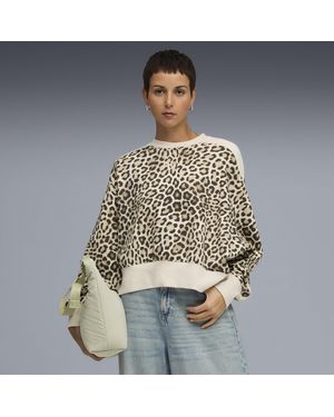 PUMA T7 Leopard Luxe Animal Print Crewneck Sweatshirt - Metallic