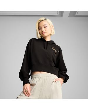 PUMA Wardrobe Ess Relaxed Cropped Hoodie - Zwart