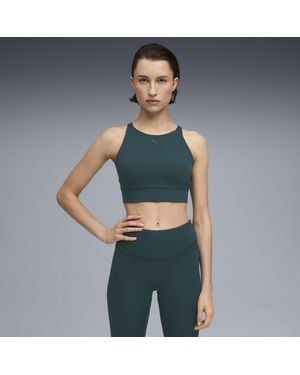 PUMA Shapeluxe High Neck Moisture Wicking, Mid Impact Sports Bra - Gray