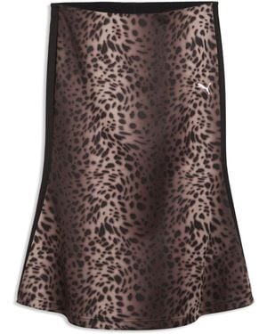 PUMA Leopard Luxe T7 Midi Skirt - Brown