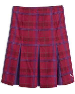 PUMA T7 Pleated Tartan Midi Skirt - Purple