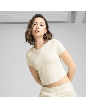 PUMA WARDROBE ESS Kurzes figurbetontes T-Shirt - Natur
