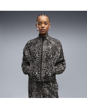 PUMA Sport Relaxed Animal Printed Full-Zip Jacke Damen, Kleidung - Grau