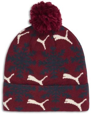 PUMA Fair Isle Winter Pom Pom Snowflake Beanie Hat - Red