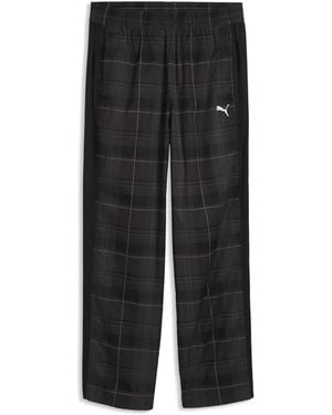 PUMA T7 Relaxed Tartan Track Trousers - Black