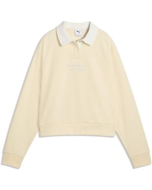 PUMA Class Relaxed Long Sleeve Fleece Polo - Natural