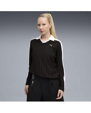 PUMA Polo A Maniche Lunghe T7 Dal Taglio Morbido Da Donna - Nero