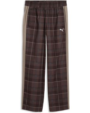 PUMA T7 Relaxed Tartan Track Trousers - Brown