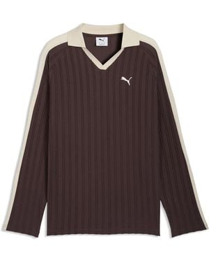 PUMA T7 Relaxed Long Sleeve Polo Shirt - Brown