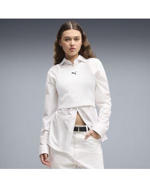 PUMA Essentials Ribbed Crop Top - White