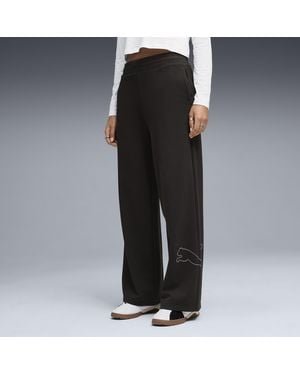 PUMA Bedazzled High Waist, Wide Leg Pants - Black