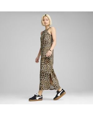 PUMA Leopard Luxe Animal Print Slim Dress - Metallic