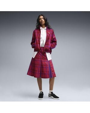 PUMA T7 Geplooide Tartan Midirok Voor Maat - Rood
