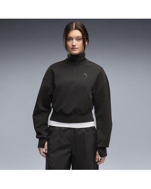 PUMA Tech Sense Crew Sweatshirt Mit Reißverschluss Bis Zum Hals Und Ballonärmeln Damen, Kleidung - Schwarz