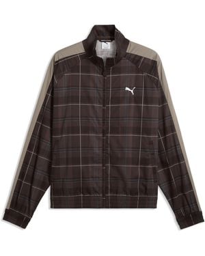 PUMA T7 Relaxed Tartan Track Jacket - Brown
