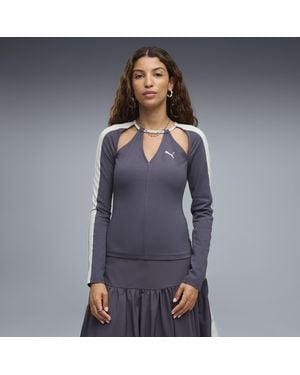 PUMA T7 Slim Long Sleeve Cut-Out T-Shirt - Gray