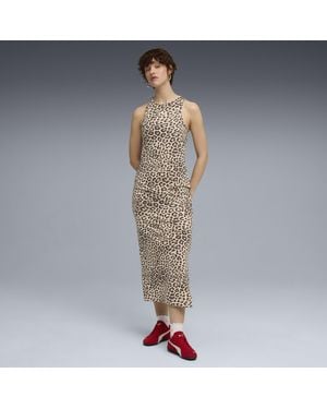 PUMA Leopard Luxe Animal Print Slim Dress - White