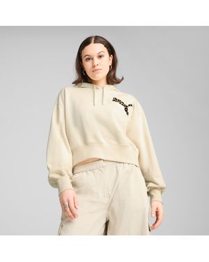 PUMA Wardrobe Ess Relaxed Cropped Hoodie - Naturel