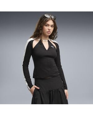 PUMA T-Shirt A Maniche Lunghe E Cut-Outs T7 Da Donna, Abbigliamento, Nero