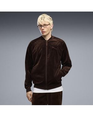 PUMA Chaqueta De Chándal Aterciopelada Essentials Elevated De Corte Holgado Para Hombre, Ropa, Marrón - Negro