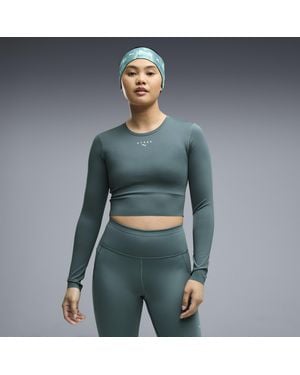 PUMA T-Shirt Cropped A Maniche Lunghe X Hyrox Pwrmode Da Donna, Abbigliamento, Verde - Grigio