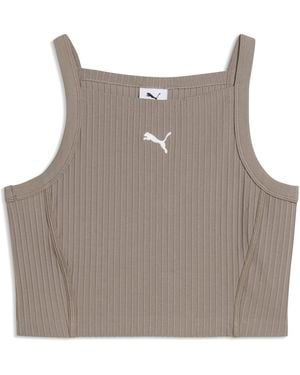 PUMA Essentials Ribbed Tight Crop Top - Grey