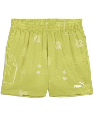 PUMA Shorts Tejidos Con Estampado Integral Palm Resort 5" Para Hombre - Verde