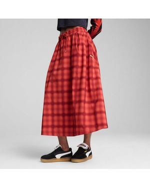 PUMA Road To Unity Geweven Midi-Plooirok Met Print Voor - Rood