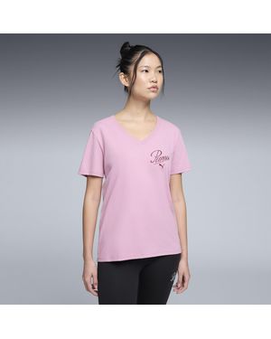 PUMA Essentials Script V-Neck T-Shirt - Pink