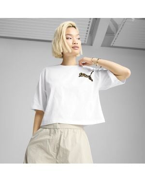 PUMA T-Shirt Oversize Leo Luxe Da Donna - Bianco