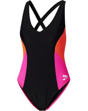 PUMA One Piece Mixed Media Swimsuit - Red