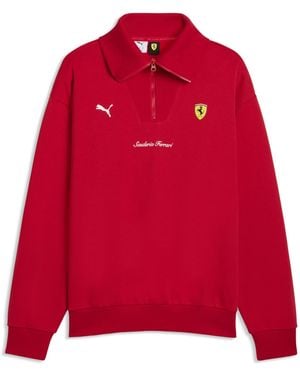 PUMA Scuderia Ferrari Little Shield Half-Zip Fleece Crew Sweatshirt - Red