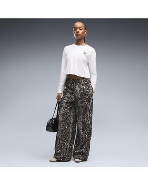 PUMA Pantaloni Sportivi Da Donna Dal Taglio Morbido Con Stampa Animalier E Gamba Ampia Accessori - Nero