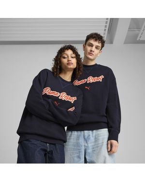 PUMA Sudadera Holgada Con Cuello Rojoondo Y Estampado Premium Ess Ropa, Azul