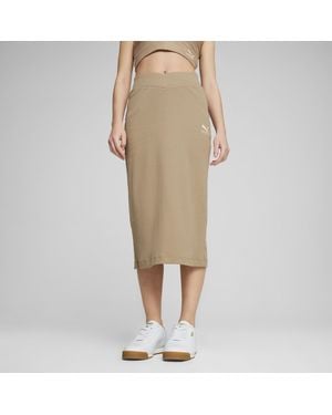 PUMA Classics Ribbed Midi Skirt - Natural
