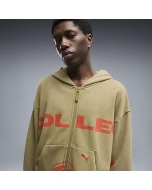 PUMA Chaqueta Con Capucha Estampada Accesoiros, Marrón - Verde