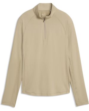 PUMA You-V Solid Quarter-Zip Golf Top - Natural
