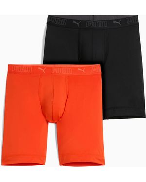 PUMA Sport Lange Boxershorts, Zwart/Oranje - Rood